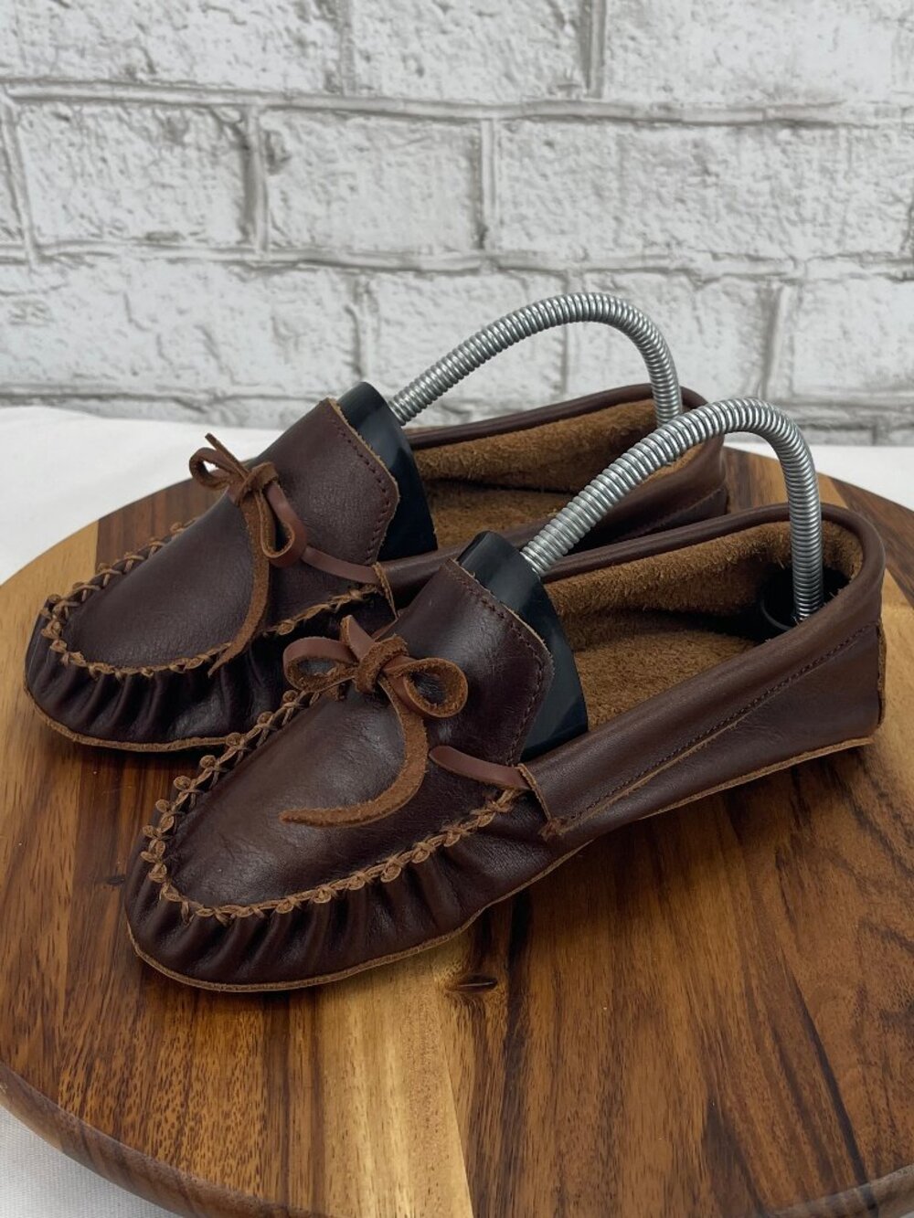 Bo.ho Womens 39/8 Brown Leather Turkish Moc Grounding Slippers Made in Turkey